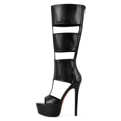 Platform Round Toe Hollow Bootie Sandals