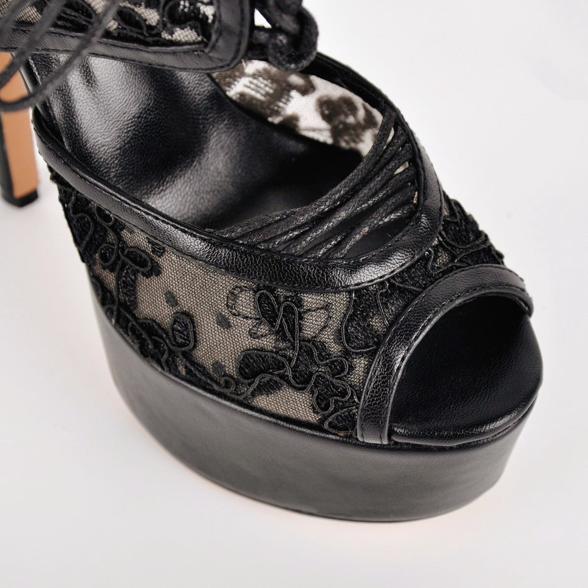 Platform Mesh Lace-up Slingback Sandals