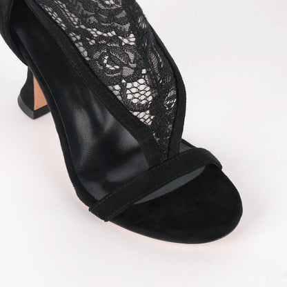 Round Toe Lace Mesh Thigh High Bootie Sandals