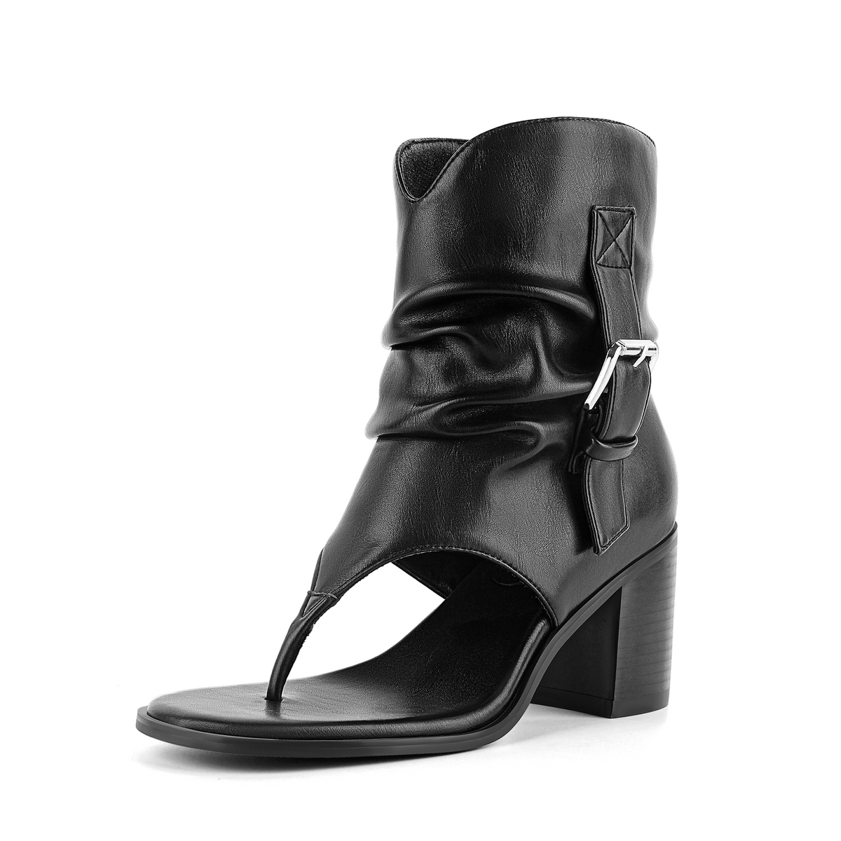 Buckle Ruched Flip-Flop Bootie Sandals