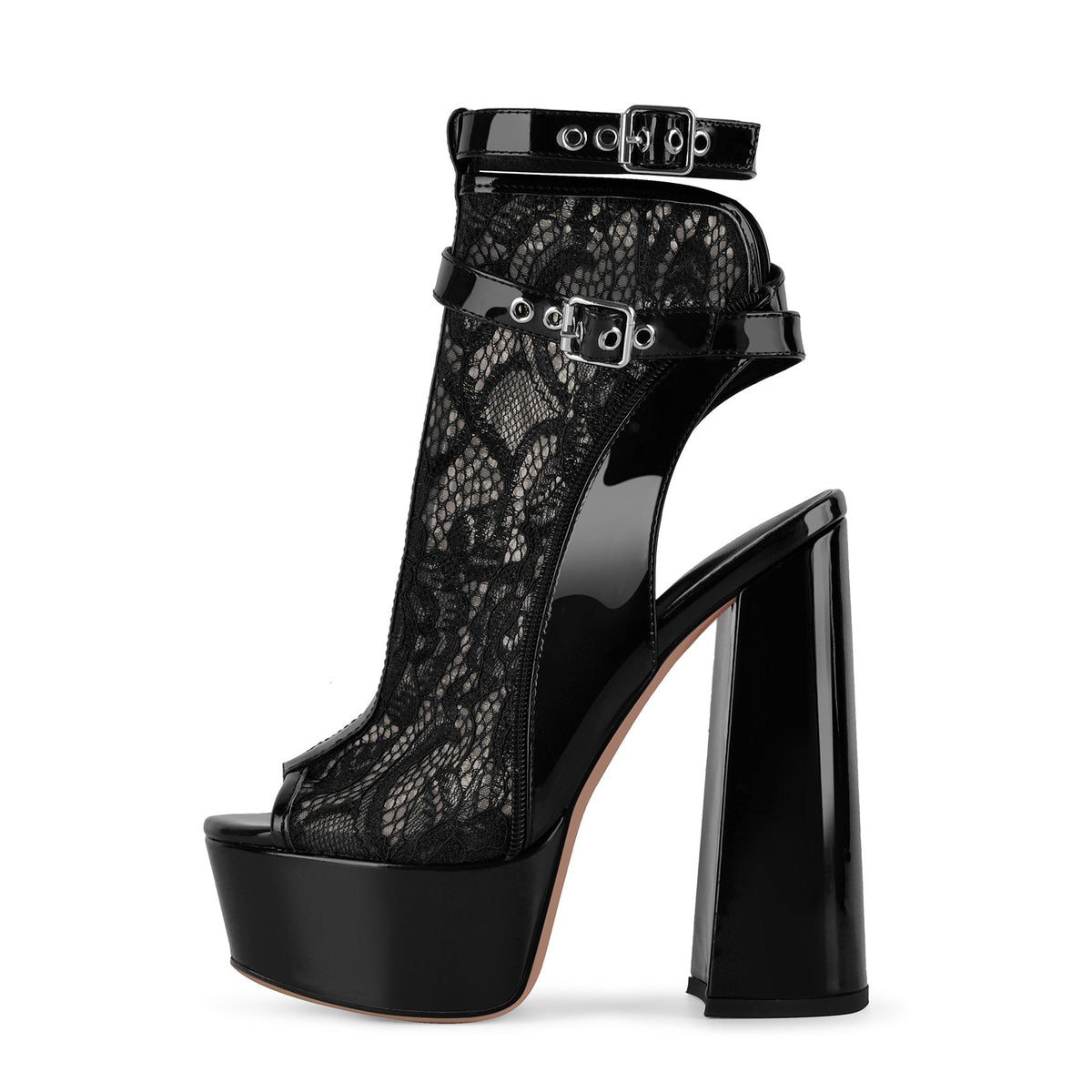 Open Toe Platform Lace Mesh Buckles Bootie Sandals