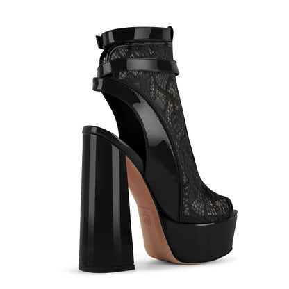 Open Toe Platform Lace Mesh Buckles Bootie Sandals