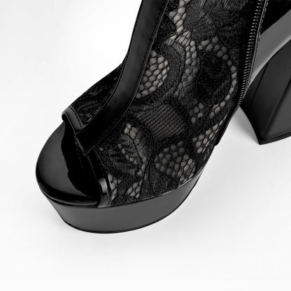 Open Toe Platform Lace Mesh Buckles Bootie Sandals