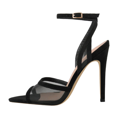 Mesh Pointed Toe Ankle Strap Sandals