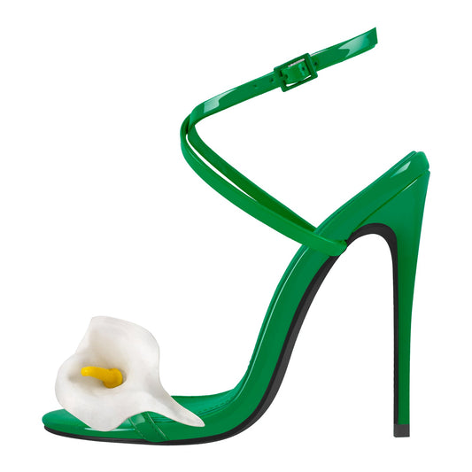 Round Toe Calla Lily Cross Strap Sandals