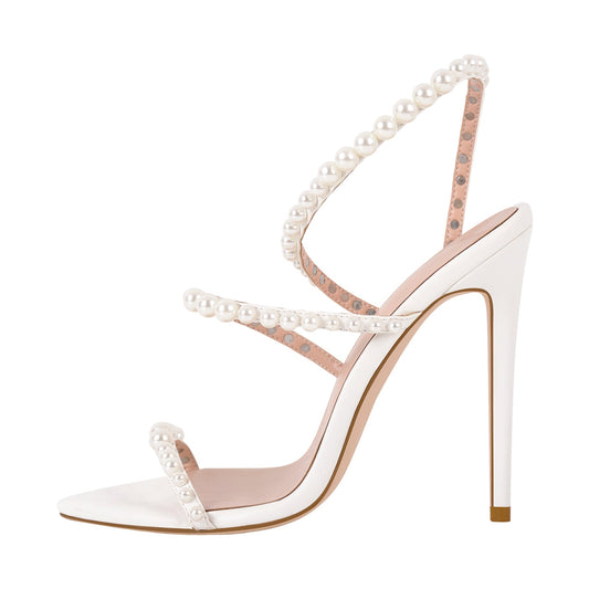 Pointed Toe Pearl Strap Stiletto Sandals