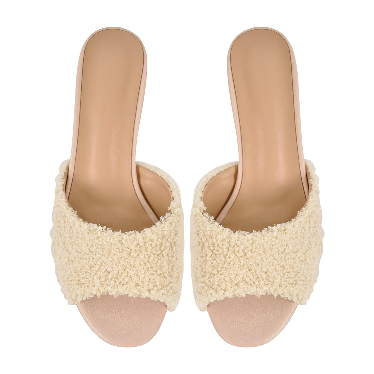 Round Toe Chunky Heel Fur Sandals Mules