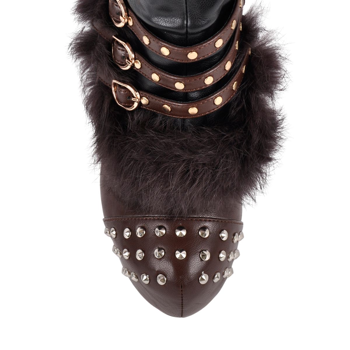Platform Fur Rivet Buckle Thigh High Boots