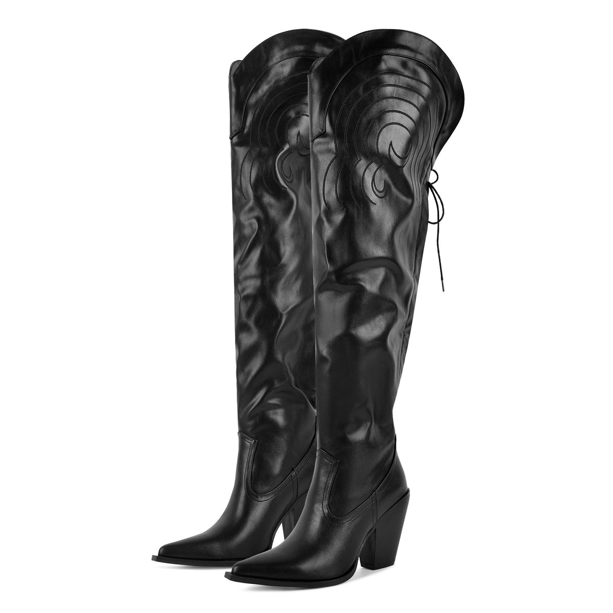 Pointed Toe Back Lace-up Thigh High Western Boots