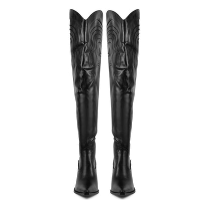 Pointed Toe Back Lace-up Thigh High Western Boots