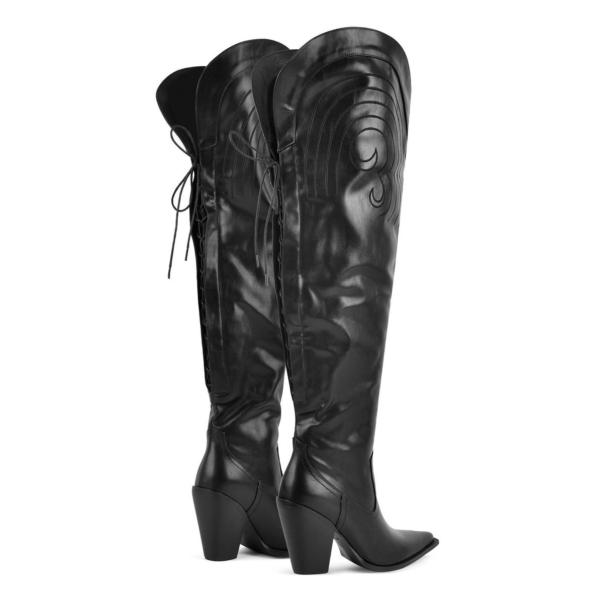Pointed Toe Back Lace-up Thigh High Western Boots