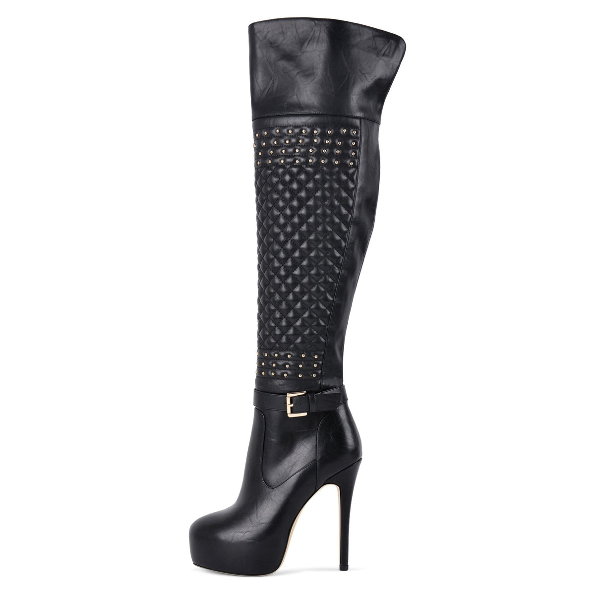 Platform Rivet Buckle Strap Thigh High Boots