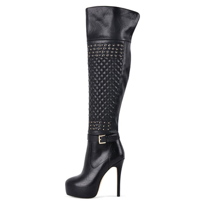 Platform Rivet Buckle Strap Thigh High Boots