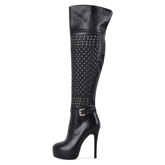 Platform Rivet Buckle Strap Thigh High Boots