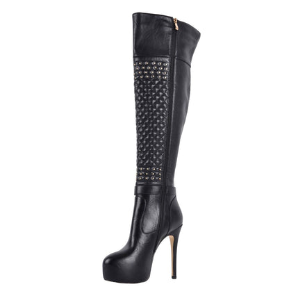 Platform Rivet Buckle Strap Thigh High Boots