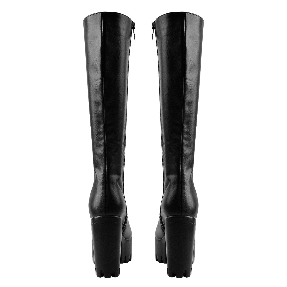 Round Toe Chunky Heel Lace up Platform Knee Boots