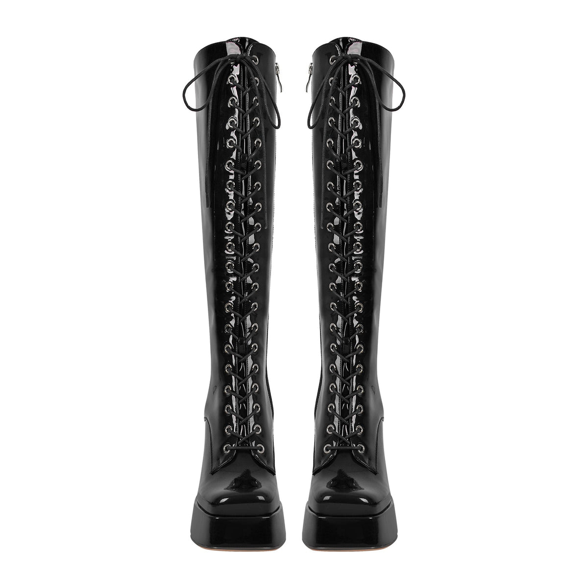 Square Toe Lace up Chunky Heels Boots