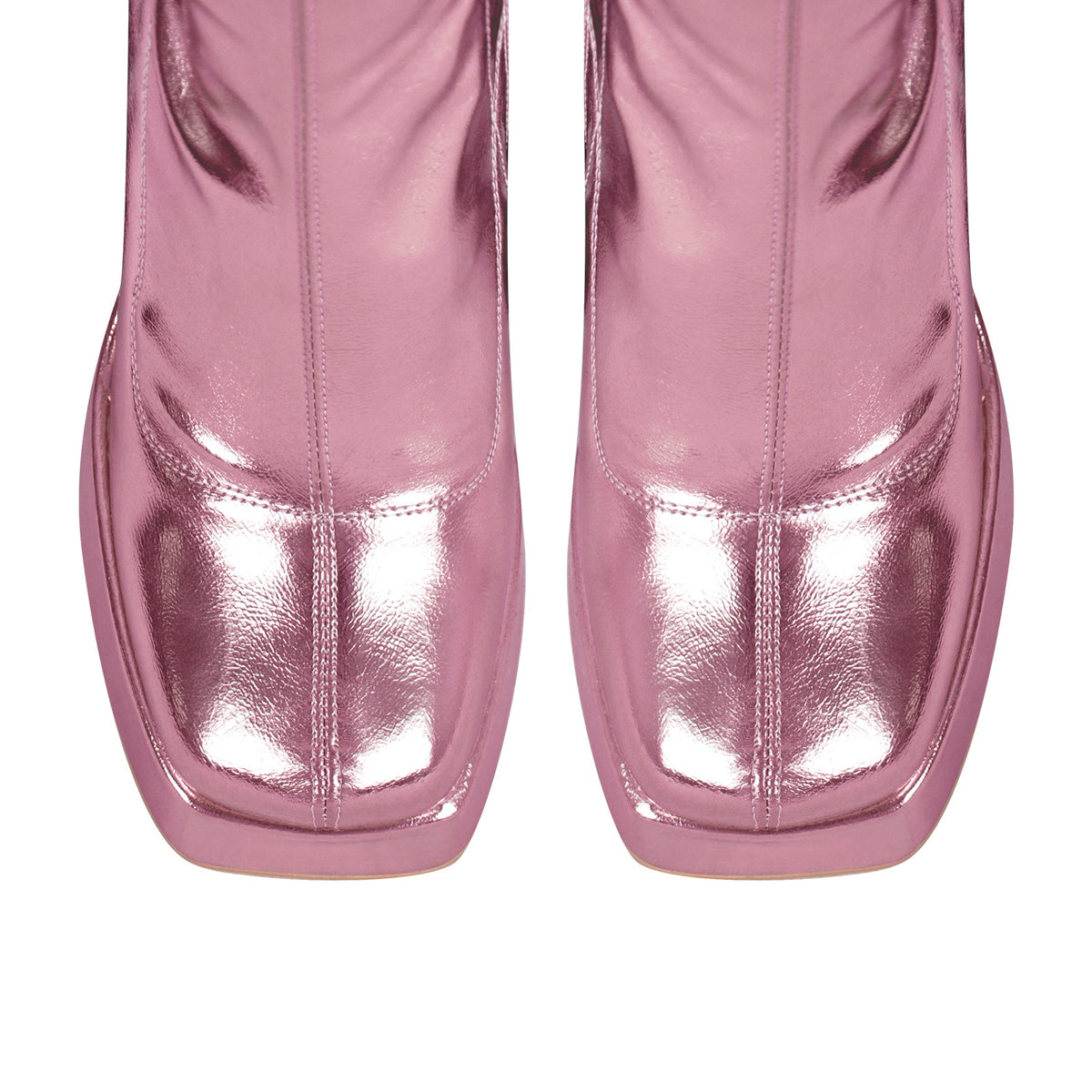 Metallic Leather Platform Chunky Heel Knee High Boots