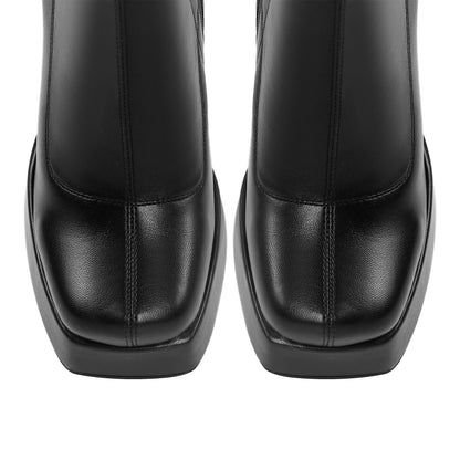 Square Toe Chunky Platform Zipper Ankle Boots