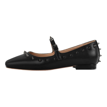 Square Toe Rivet Mary Jane Flats