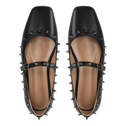 Square Toe Rivet Mary Jane Flats