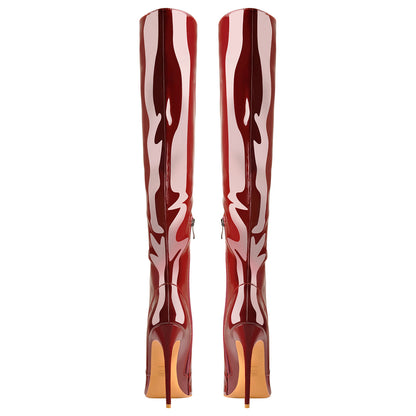 Pointed Toe Patent Side Zipper Knee High Boots