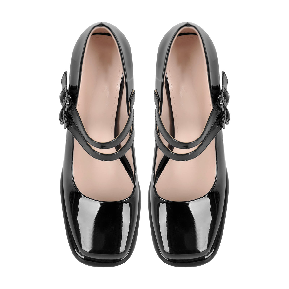 Square Toe Mary Jane Buckle Strap Chunky Heel Pumps