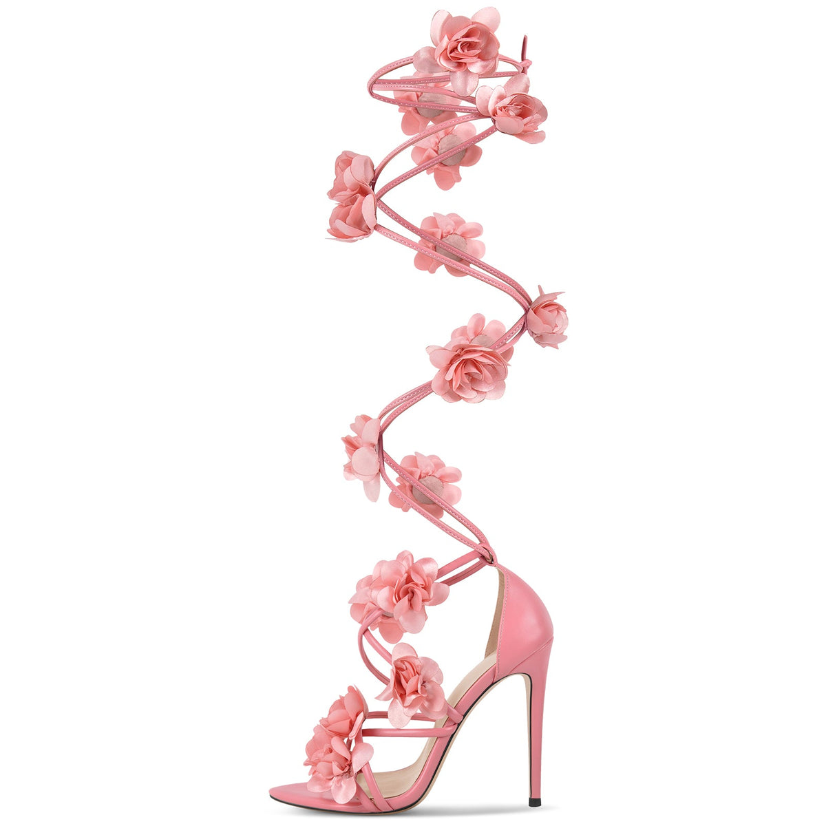 Pointed Toe Flower Strappy Lace-up Sandals