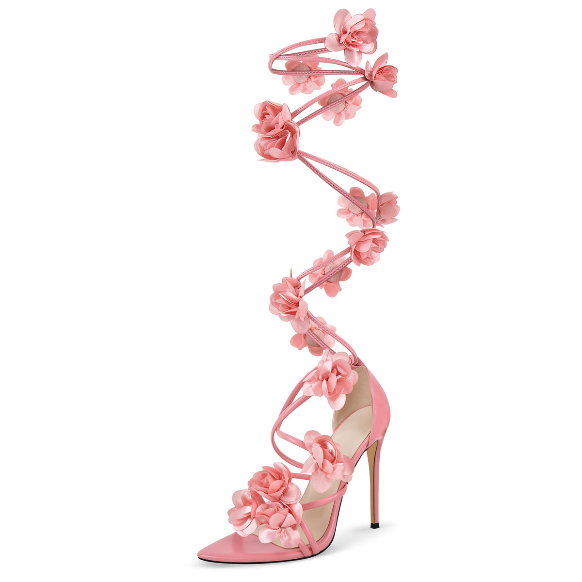 Pointed Toe Flower Strappy Lace-up Sandals