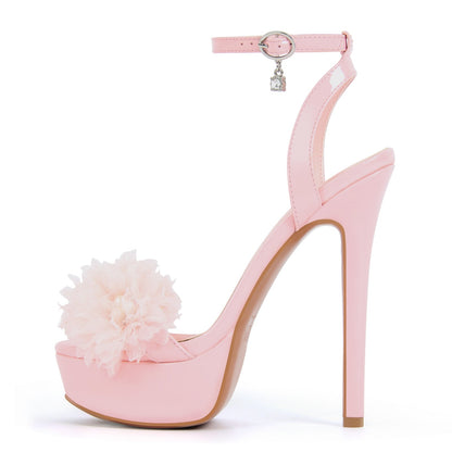 Platform Flower Rhinestone Ankle Strap Sandals