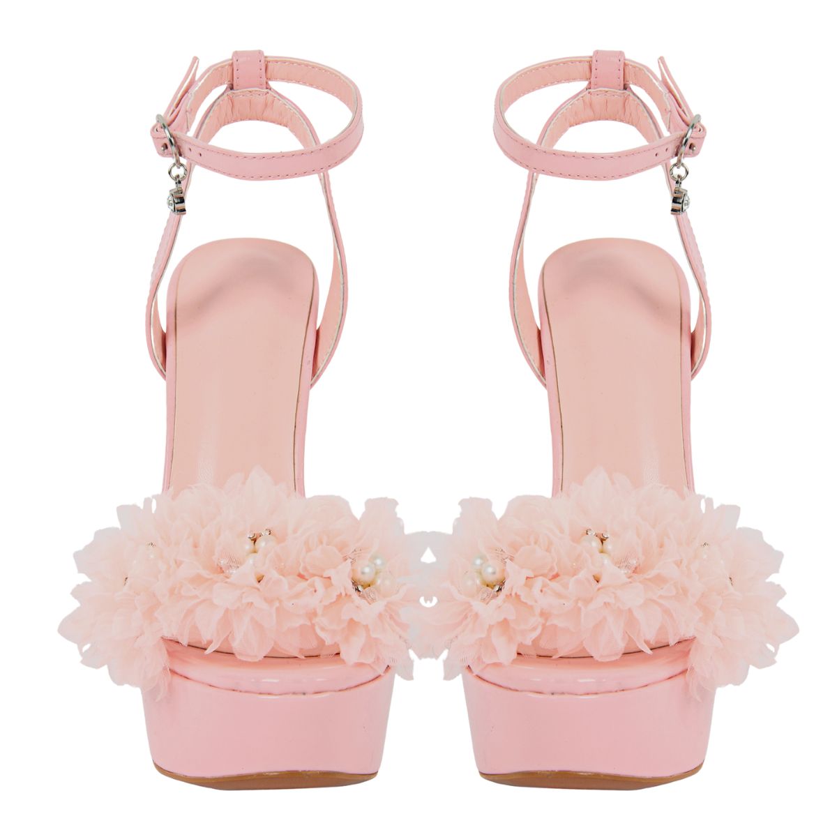 Platform Flower Rhinestone Ankle Strap Sandals
