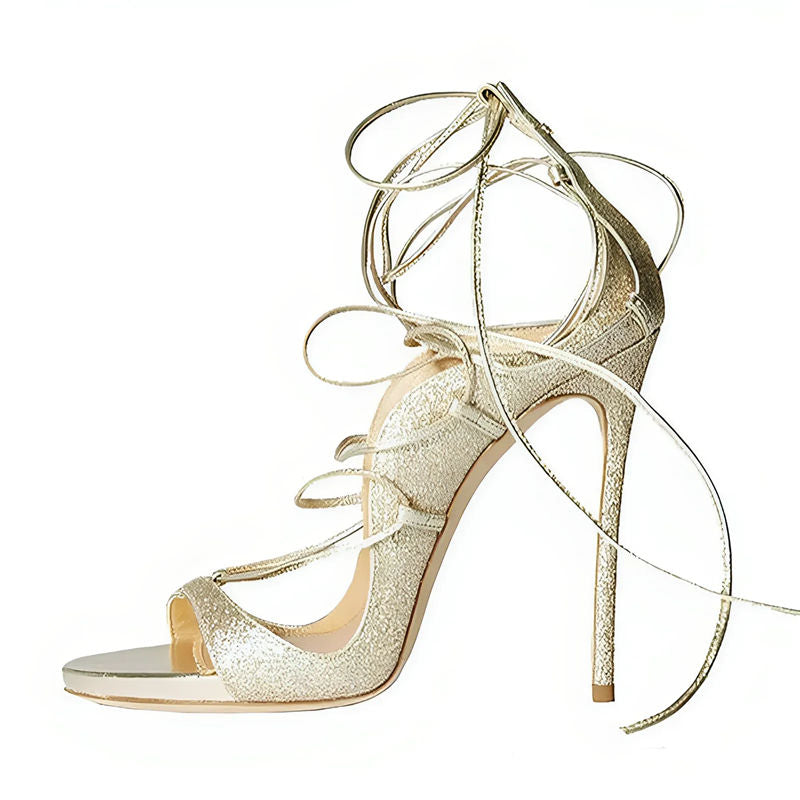 Round Toe Gladiator Lace-up Stiletto Sandals
