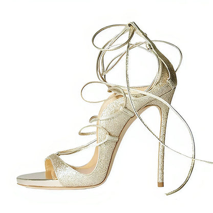 Round Toe Gladiator Lace-up Stiletto Sandals