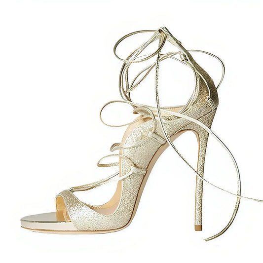 Round Toe Gladiator Lace-up Stiletto Sandals