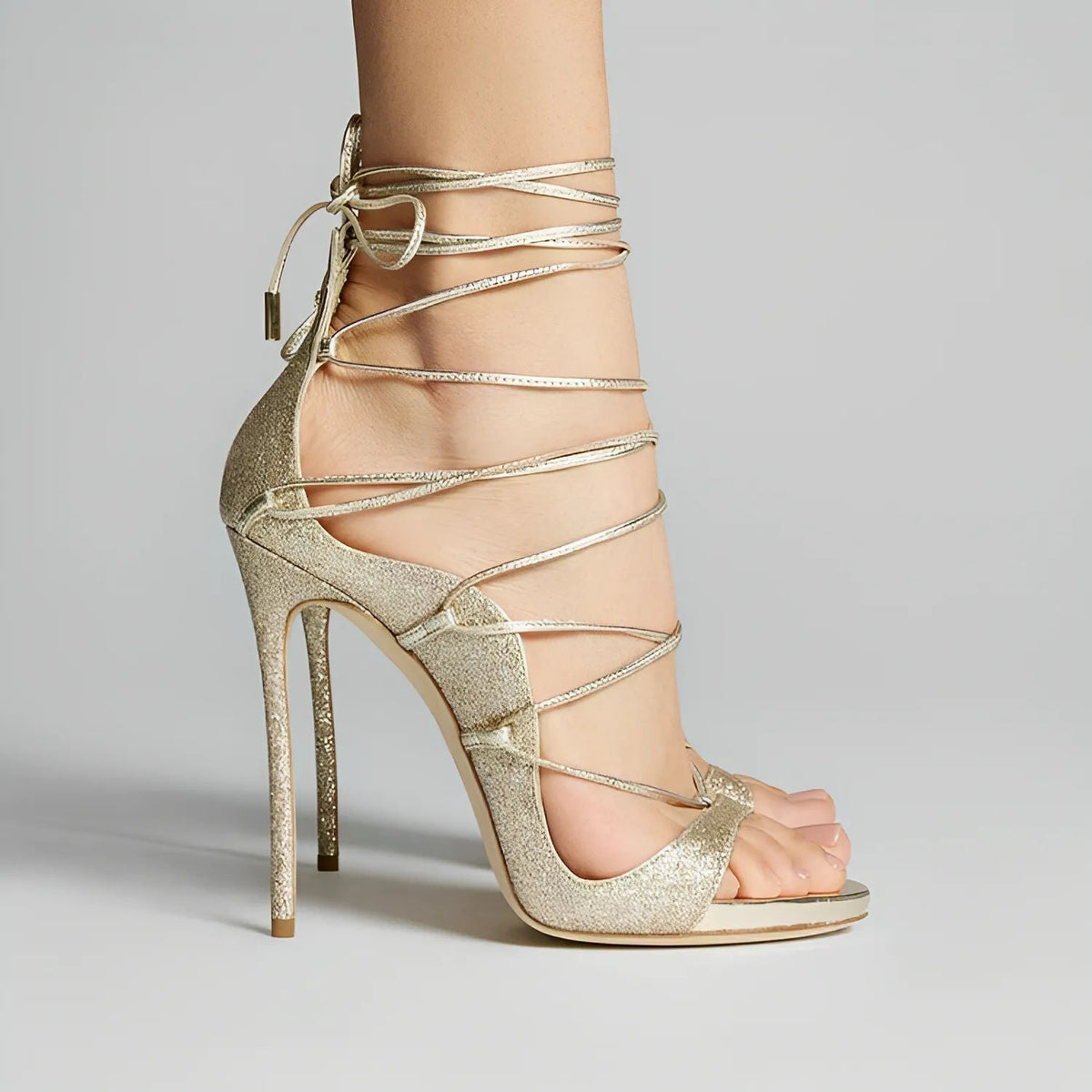 Round Toe Gladiator Lace-up Stiletto Sandals