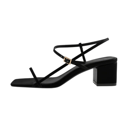 Buckle Strap Square Toe Chunky Heel Sandals