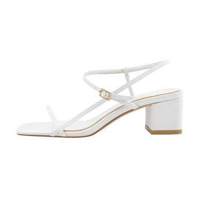 Buckle Strap Square Toe Chunky Heel Sandals