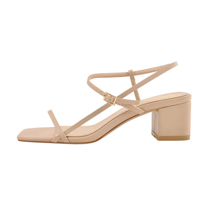 Buckle Strap Square Toe Chunky Heel Sandals