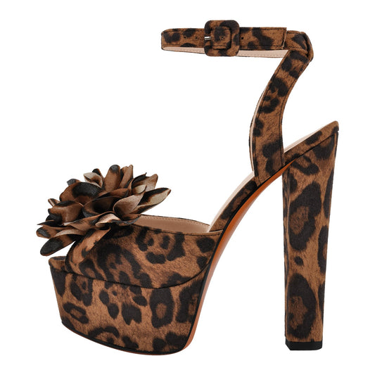 Leopard Platform Flower Ankle Strap Sandals