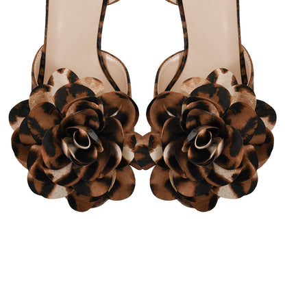 Leopard Platform Flower Ankle Strap Sandals