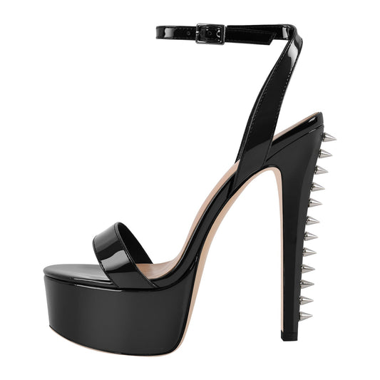 Platform Rivet Ankle Strap Stiletto Sandals