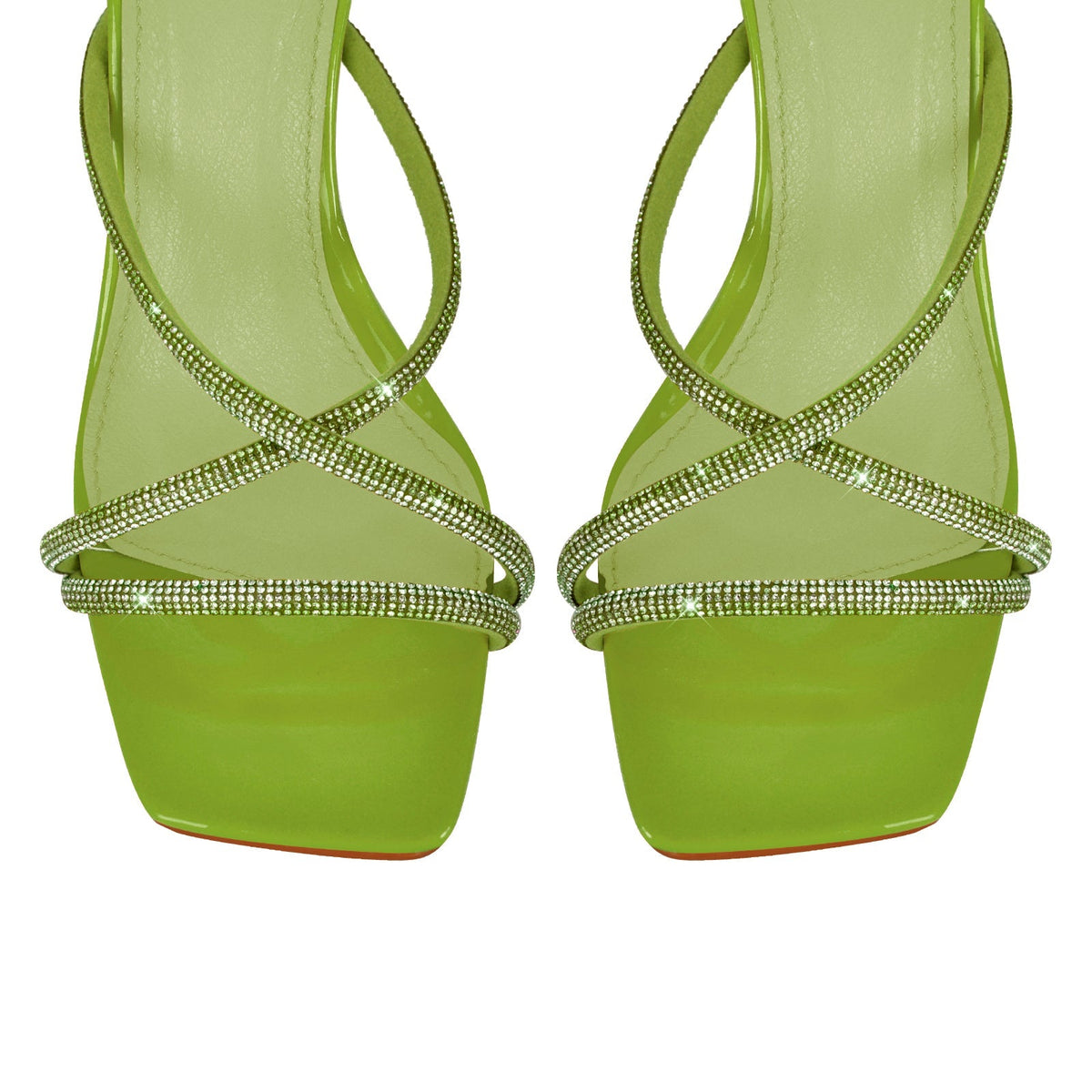 Square Toe Rhinestone Ankle Strap Stiletto Sandals
