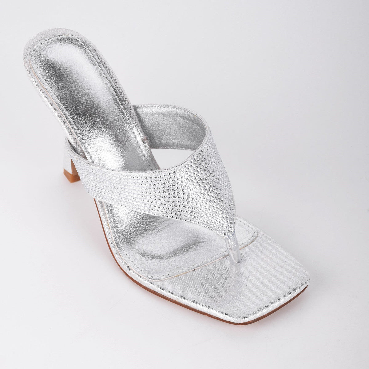 Square Toe Rhinestone Flip Flops Sandals