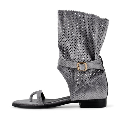 Flip-Flop Buckle Cutout Flat Bootie Sandals
