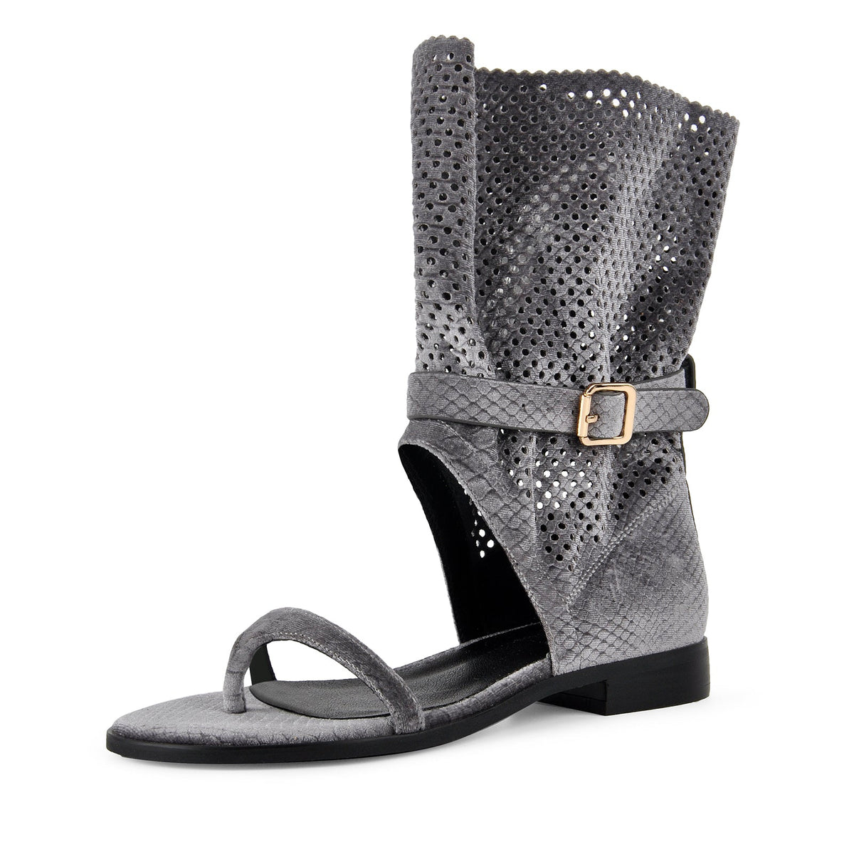 Flip-Flop Buckle Cutout Flat Bootie Sandals