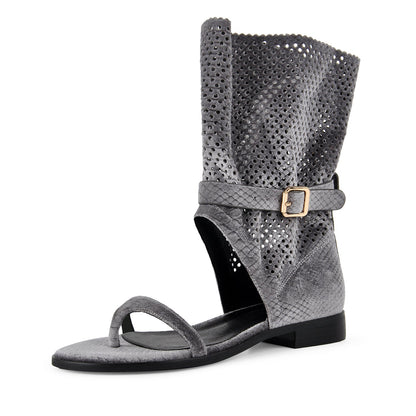 Flip-Flop Buckle Cutout Flat Bootie Sandals