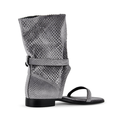 Flip-Flop Buckle Cutout Flat Bootie Sandals
