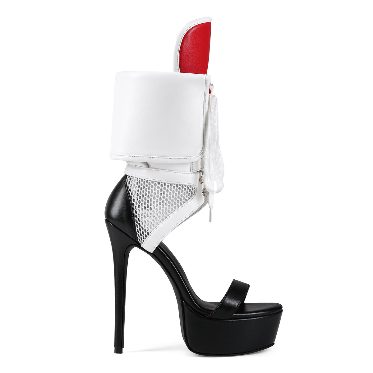 Platform Cutout Mesh Lace-up Ankle Cuff Bootie Sandals