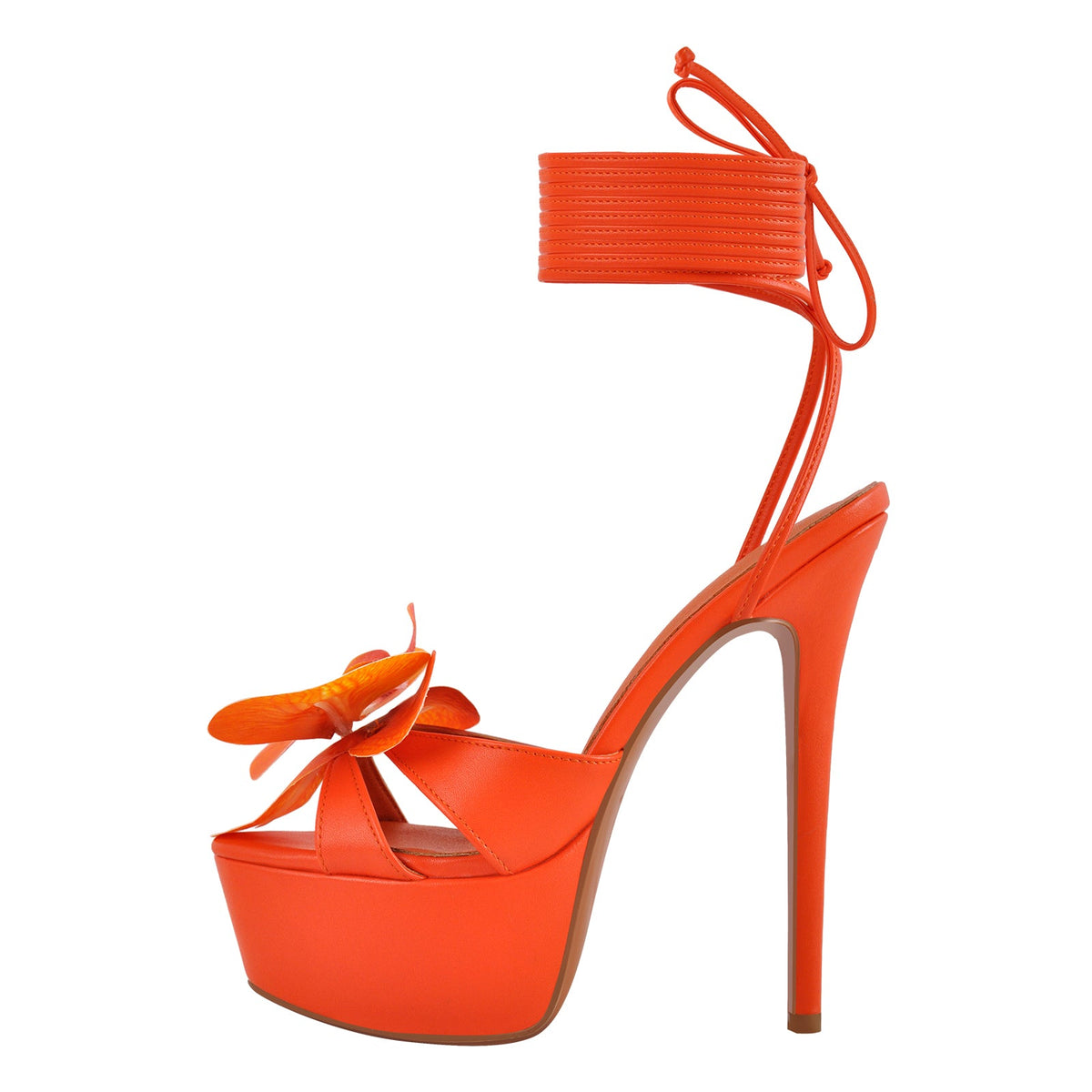 Round Toe Flower Platform Lace-up Stiletto Sandals