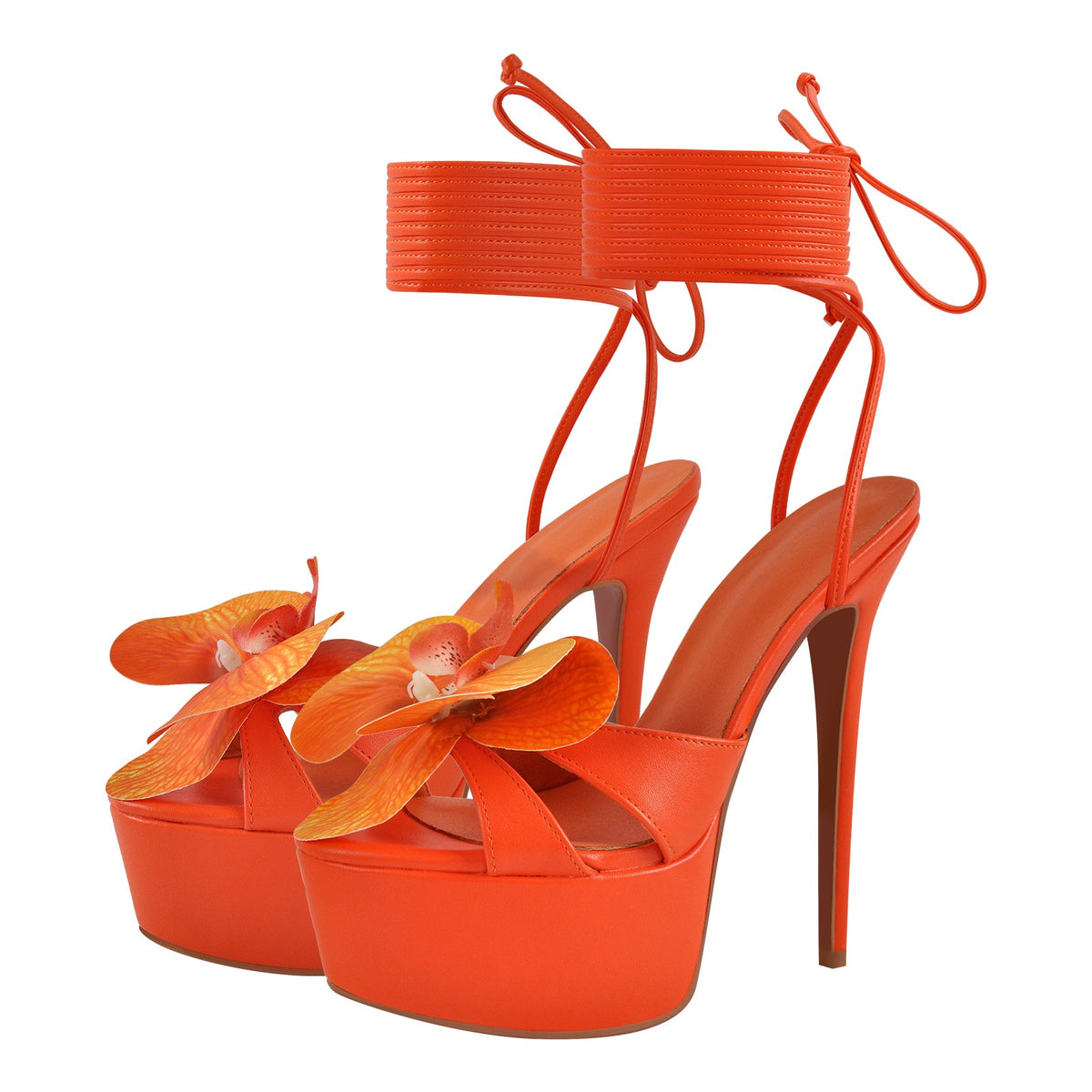 Round Toe Flower Platform Lace-up Stiletto Sandals